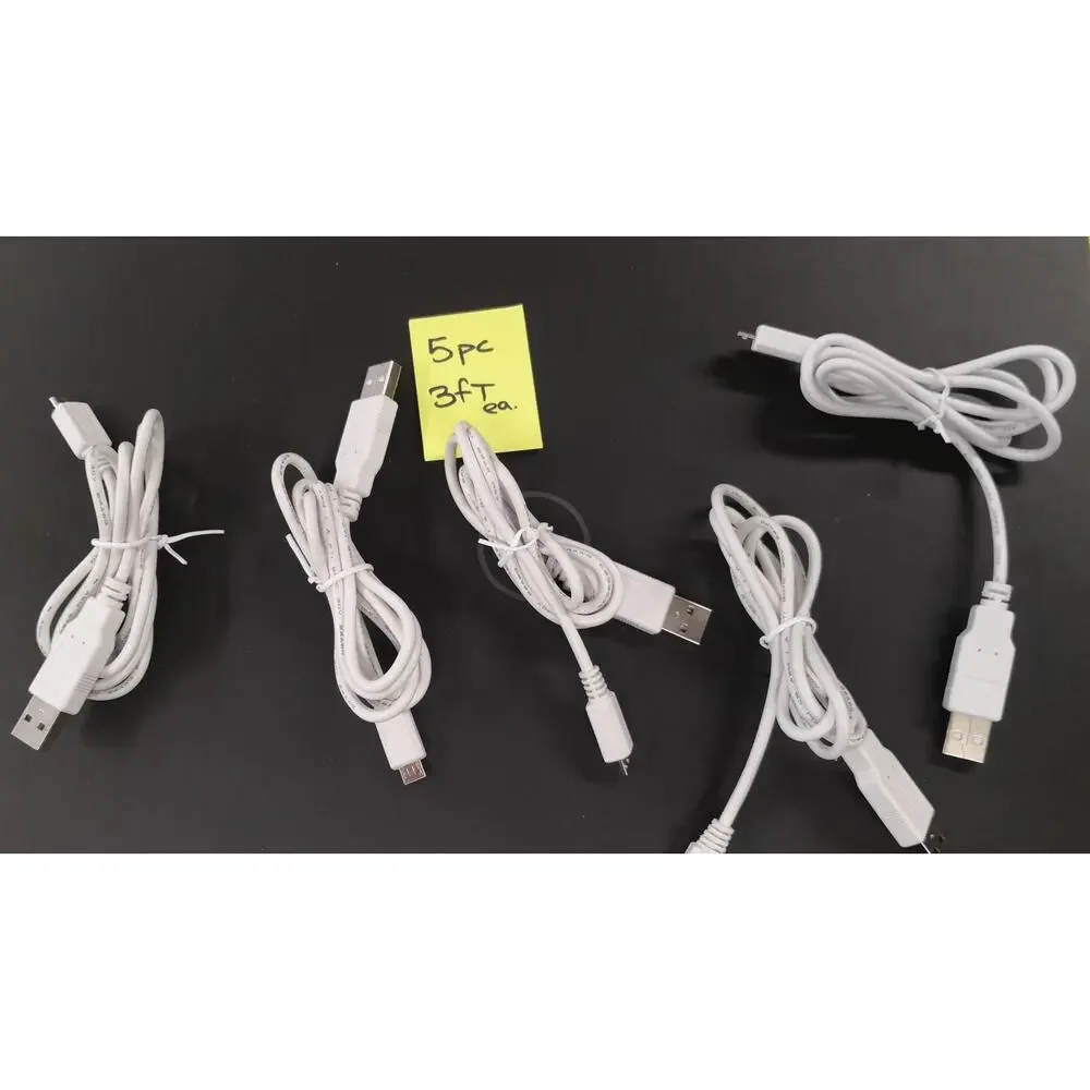 5 Pack. 3ft USB to Micro USB Cable. White. 5PC Cord. For Charging Cellphone